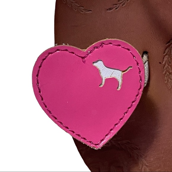 Victoria Secret Love Pink Leather Sandals With Pink Heart Toe Loop - Picture 9 of 10